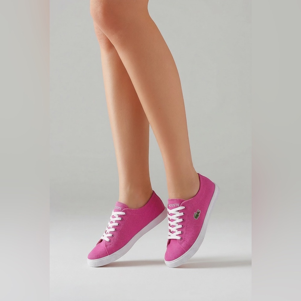 Lacoste Sport Marcel Big Kids Girls White/Pink Canvas Sneakers Size 4 Ortholite